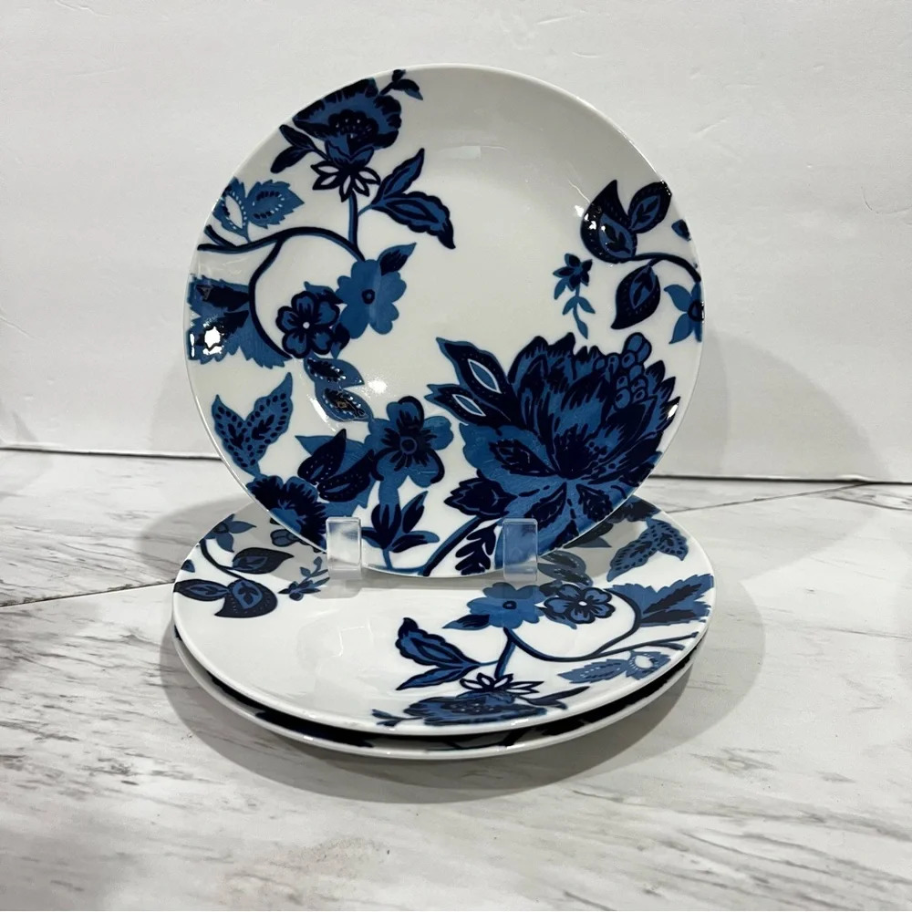 Royal Norfolk Salad Plates Blue Floral Size 7.5" (Set of 3) White Blue Ceramic